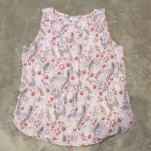 LOFT Outlet Women's Pink Floral Sleeveless Button Blouse Size M
